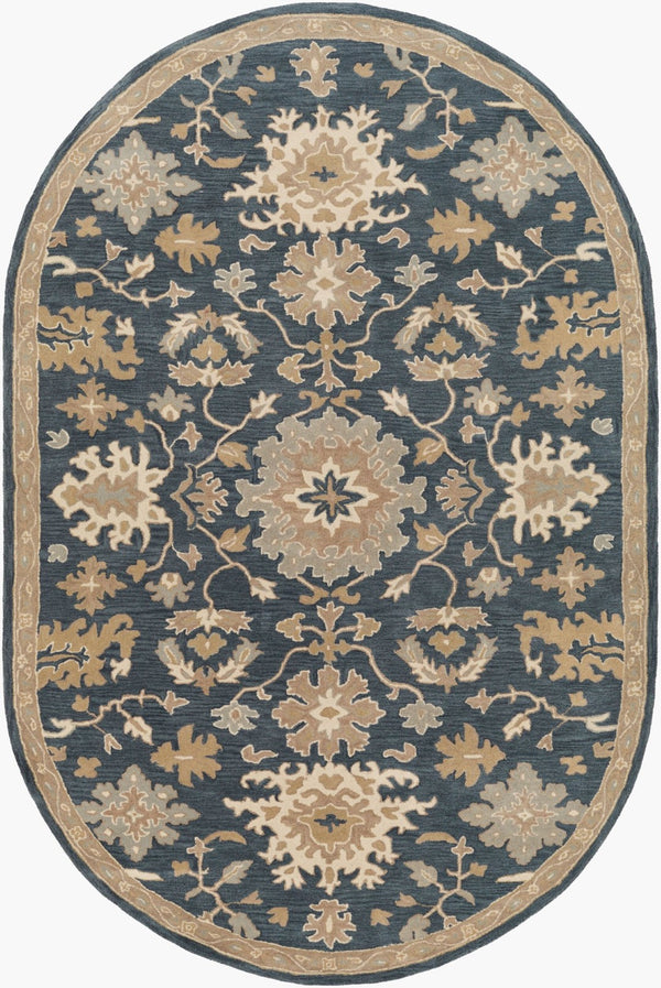 Livabliss Caesar Hand Tufted Wool Area Rug Traditional Style for Living Room or Dining Space Navy, Brown 6' x 9' Oval CAE1154-69OV