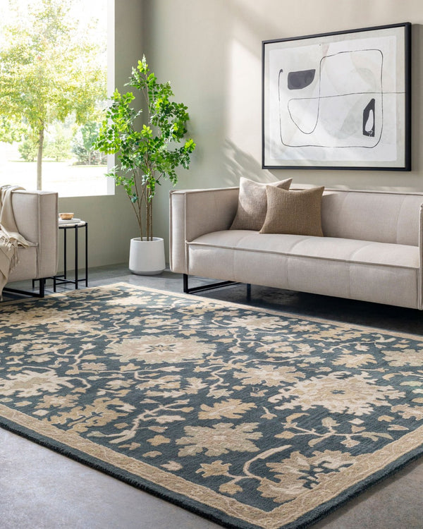 Livabliss Caesar Hand Tufted Wool Area Rug Traditional Style for Living Room or Dining Space Navy, Brown 9' x 12' CAE1154-912