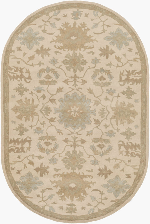Livabliss Caesar Hand Tufted Wool Area Rug Traditional Pattern for Living Room or Dining Light Beige, Pa 6' x 9' Oval CAE1161-69OV