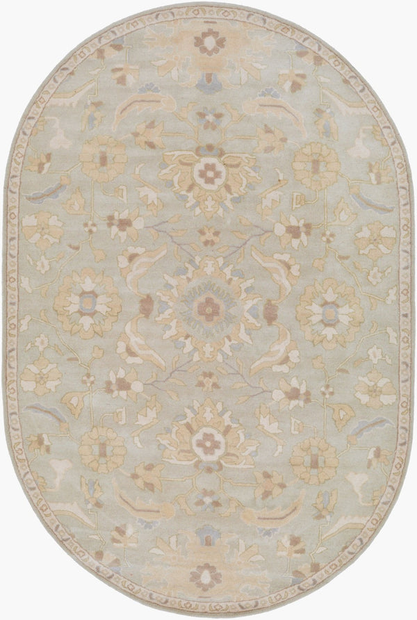Livabliss Caesar Hand Tufted Wool Area Rug Classic Traditional Pattern for Living Room Pale Blue, Beig 6' x 9' Oval CAE1162-69OV