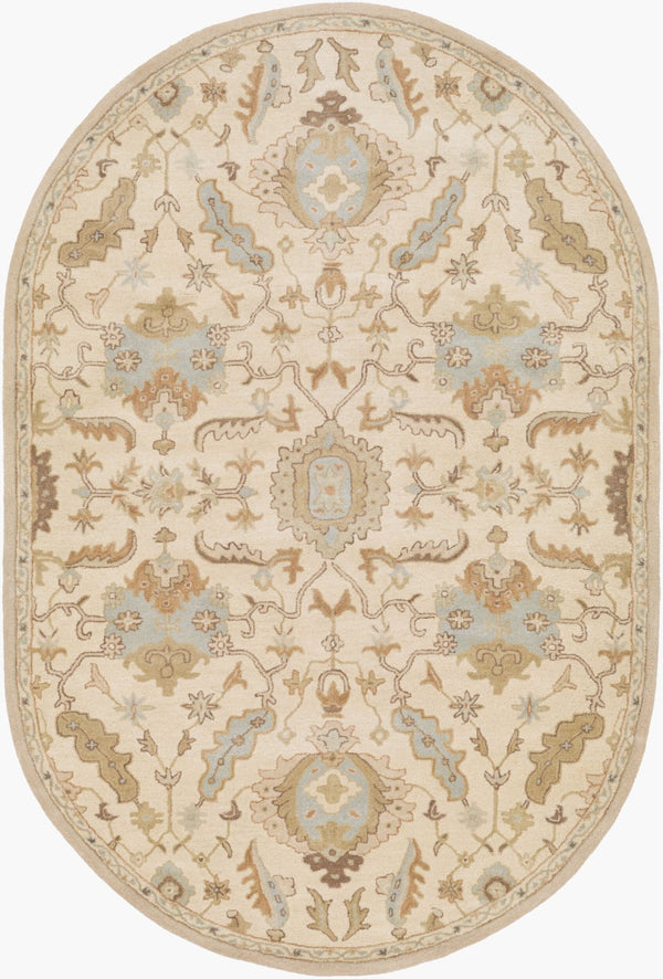 Livabliss Caesar Hand Tufted Wool Area Rug Traditional Pattern for Living Room or Dining Space Cream, Light Br 6' x 9' Oval CAE1166-69OV