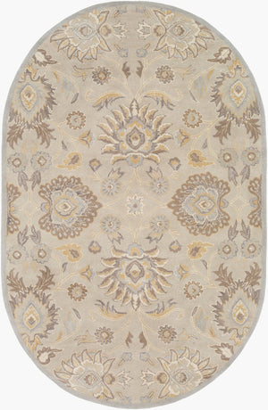Livabliss Caesar Hand Tufted Wool Area Rug Traditional Pattern for Large Living Dining Rooms Pale Blue, Taup 6' x 9' Oval CAE1192-69OV