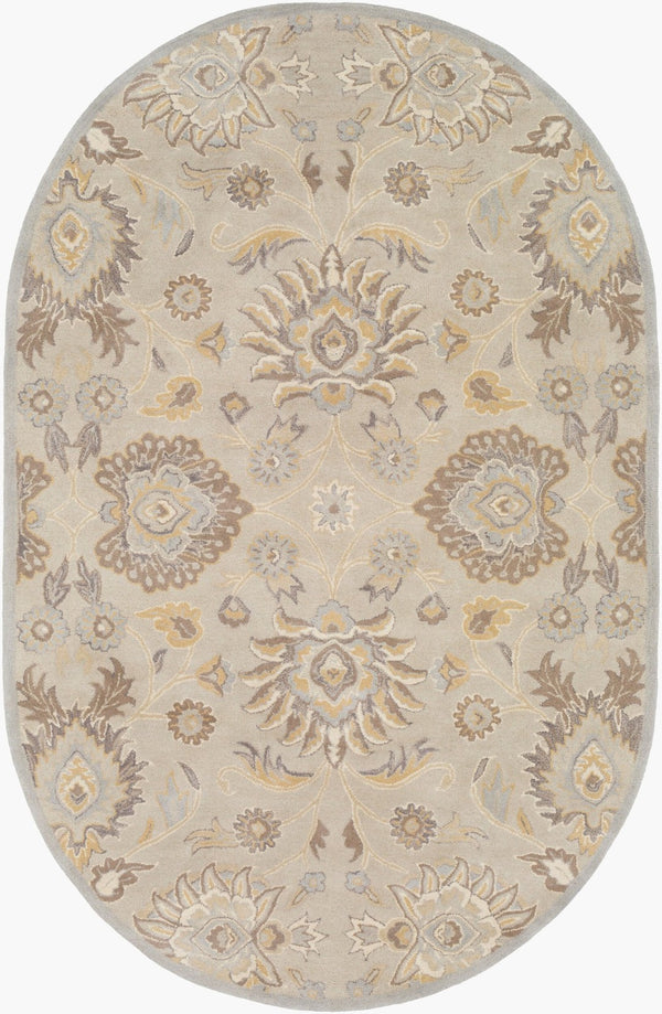 Livabliss Caesar Hand Tufted Wool Area Rug Traditional Pattern for Large Living Dining Rooms Pale Blue, Taup 6' x 9' Oval CAE1192-69OV