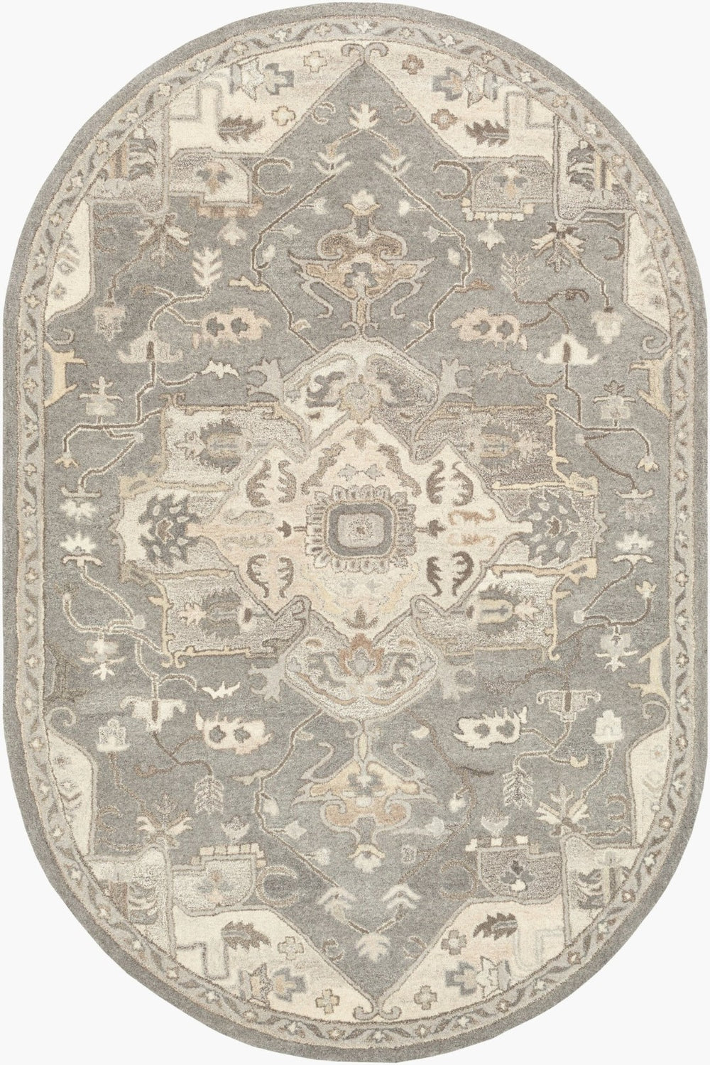Livabliss Caesar Hand Tufted Wool Area Rug Traditional Pattern for Large Living Spaces Taupe, Tan 6' x 9' Oval CAE1196-69OV