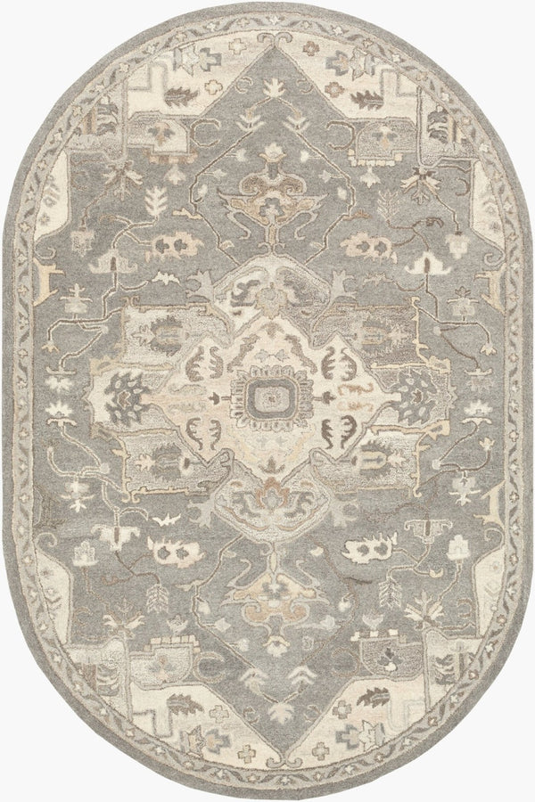 Livabliss Caesar Hand Tufted Wool Area Rug Traditional Pattern for Large Living Spaces Taupe, Tan 6' x 9' Oval CAE1196-69OV