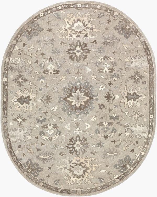 Livabliss Caesar Hand Tufted Wool Area Rug Traditional Style for Living Room or Dining Space Taupe, Charcoal 6' x 9' Oval CAE1197-69OV