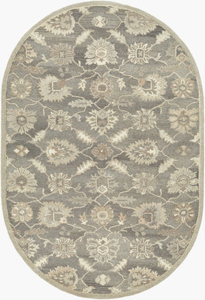 Livabliss Caesar Hand Tufted Wool Area Rug Traditional Pattern for Living Room or Entryway Taupe, Charcoal 6' x 9' Oval CAE1199-69OV