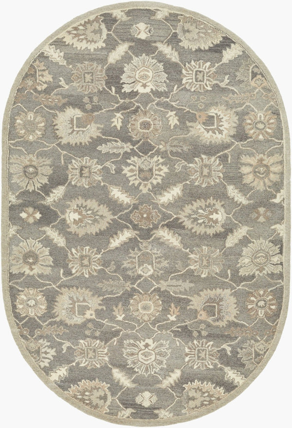 Livabliss Caesar Hand Tufted Wool Area Rug Traditional Pattern for Living Room or Entryway Taupe, Charcoal 6' x 9' Oval CAE1199-69OV