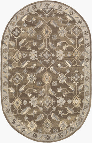 Livabliss Caesar Hand Tufted Wool Area Rug Artisan Crafted Traditional Design for Living Dining Rooms Charcoal, Taupe 6' x 9' Oval CAE1200-69OV