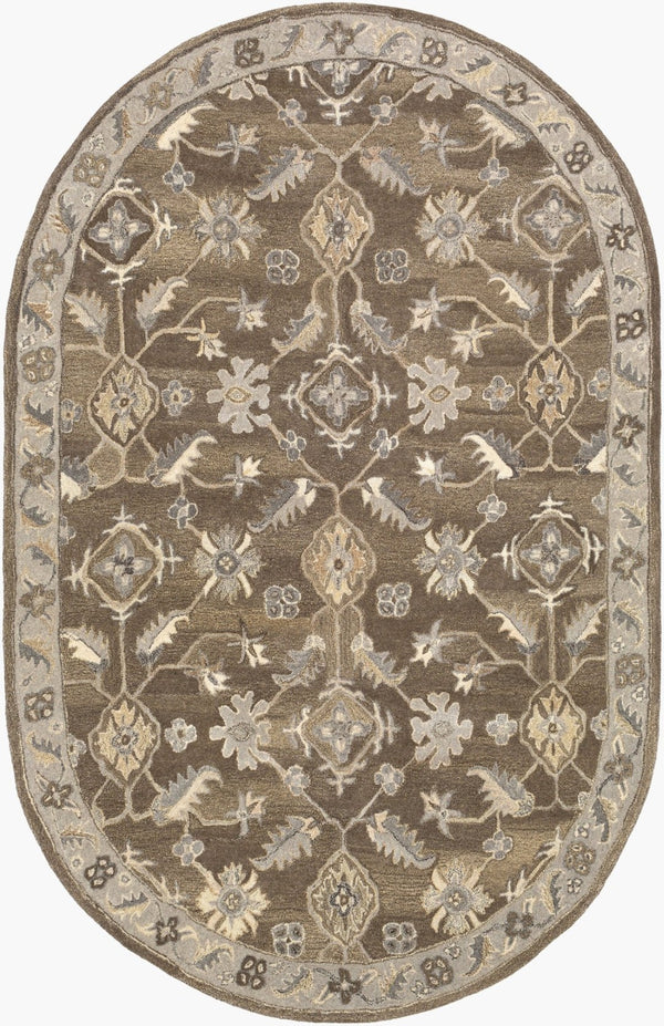 Livabliss Caesar Hand Tufted Wool Area Rug Artisan Crafted Traditional Design for Living Dining Rooms Charcoal, Taupe 6' x 9' Oval CAE1200-69OV