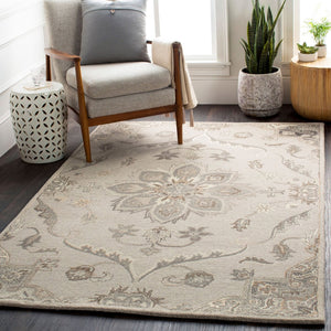 Livabliss Caesar Hand Tufted Wool Area Rug Traditional Persian Pattern for Living Room Floors Taupe, Light Be 6' x 6' Round CAE1201-6RD