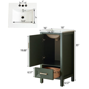 English Elm Fully Assembled 18'' Green Bathroom Vanity – Compact, Stylish, And Ready To Install With Hardware Options! W1826P343437
