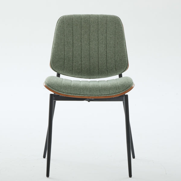 English Elm Dining Chairs Mid Century Modern Set of 2 Walnut Bentwood Back PU Upholstered Seats Ergonomic Design, Stable Metal Legs Olive Green W1143P379861