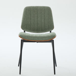 English Elm Dining Chairs Mid Century Modern Walnut Back Faux Leather Upholstered Seat Ergonomic Curved Back Waterproof PU Fabric Stable Metal Legs Olive Green W1143P379861