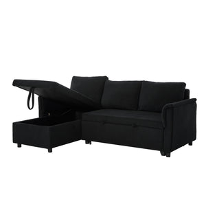English Elm Loveseat Sectional Sleeper Sofa with Corduroy Tufted Upholstery Storage Chaise Reclining Black W2186S00011
