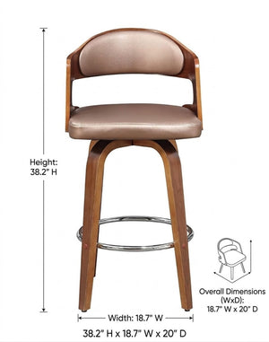 English Elm 1pc Mid-century Modern Swivel Counterstool Faux Leather Cushion Curved Wood Back Kitchen B011P479637