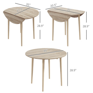 English Elm HOMCOM Oak Drop Leaf Dining Table 35" — Space-Saving Foldable Round Table for 4, Solid Wood Legs, 132lb Capacity W2225P200533