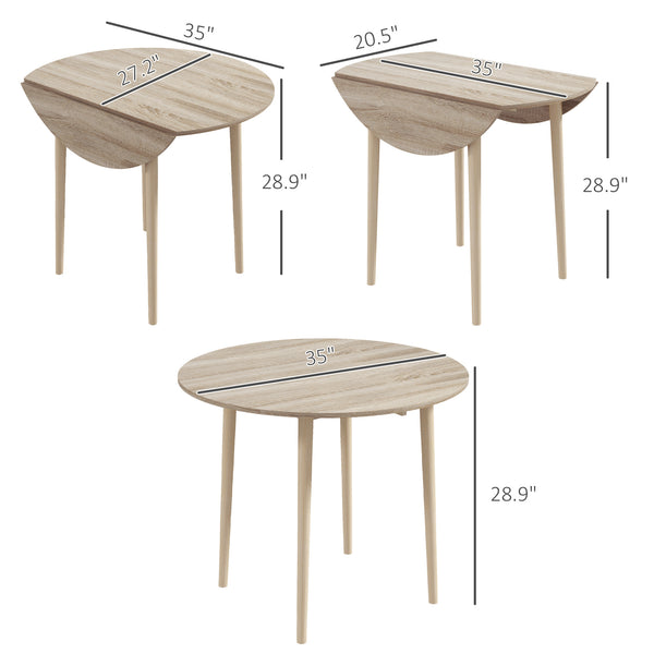 English Elm HOMCOM Oak Drop Leaf Dining Table 35" — Space-Saving Foldable Round Table for 4, Solid Wood Legs, 132lb Capacity W2225P200533