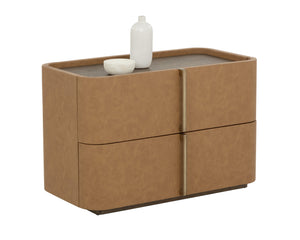 Sunpan Jamille Large Nightstand - Elegant Cognac Faux Leather Design With Solid Acacia Wood Base Brown Faux Leather ,Wood 112014