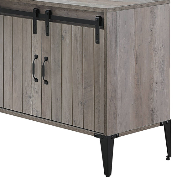 English Elm Grey Oak Spacious Writing Desk with Sliding Barn Door, Black Metal Legs, Cord Management, Storage B062P209219