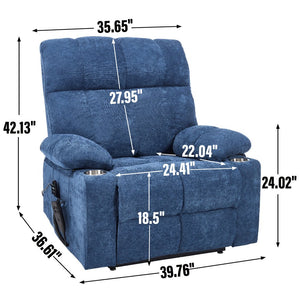 English Elm Dual Motor Power Lift Recliner with Massage Heat and Leatherair Upholstery for Living Room Blue W3224P290205