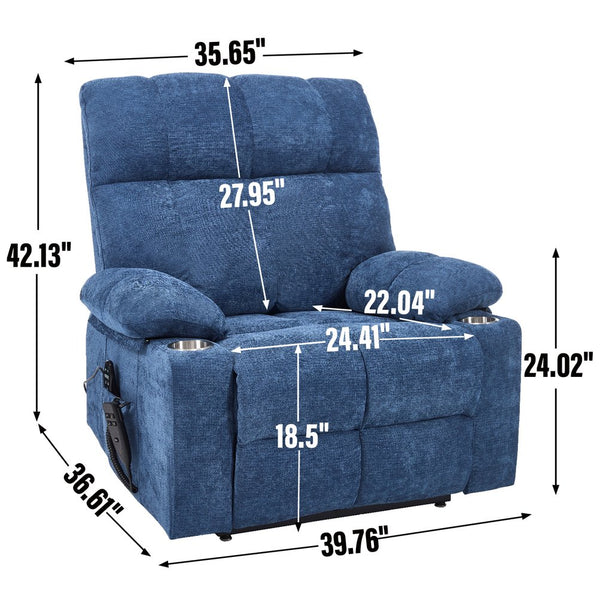 English Elm Dual Motor Power Lift Recliner with Massage Heat and Leatherair Upholstery for Living Room Blue W3224P290205
