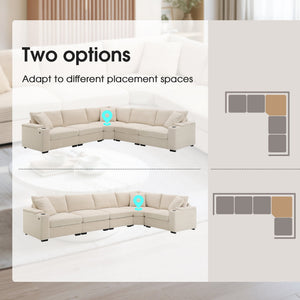 English Elm 104" Corduroy L-shaped Sectional with Usb Charging Armrest Storage and Cup Holders Beige N723S1187A
