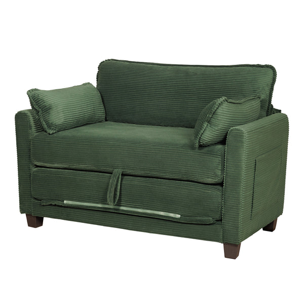 English Elm 2-in-1 Corduroy Loveseat Sleeper with Storage Converts for Living Room or Studio Dark Green W2715P409863