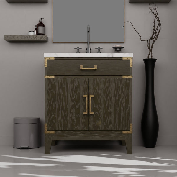 English Elm Brown Oak Single Bath Vanity – 30" W X 22" D, Contemporary Design, Soft-Close, Ample Storage Solutions B2731P259748