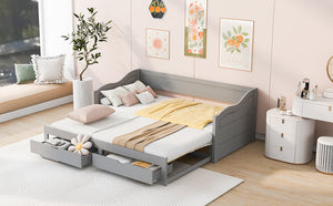 English Elm Wooden Twin Daybed with Pull Out Trundle and Dual Storage Drawers for Guest Rooms Gray LP000519AAE-1