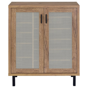 English Elm Stagg Oak Finish Shoe Cabinet with Cane Doors and Black Metal Legs for Entryway B062P451792