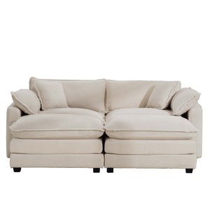 English Elm Corduroy Two-Seater Sofa With Ottoman - Stylish Light Beige Sofa Bed For Small Spaces & Relaxation W714S00771