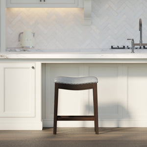 English Elm 26in. Counter Height Hardwood Barstool Nailhead Faux Leather Seat Kitchen Dining Gray B2751P436412