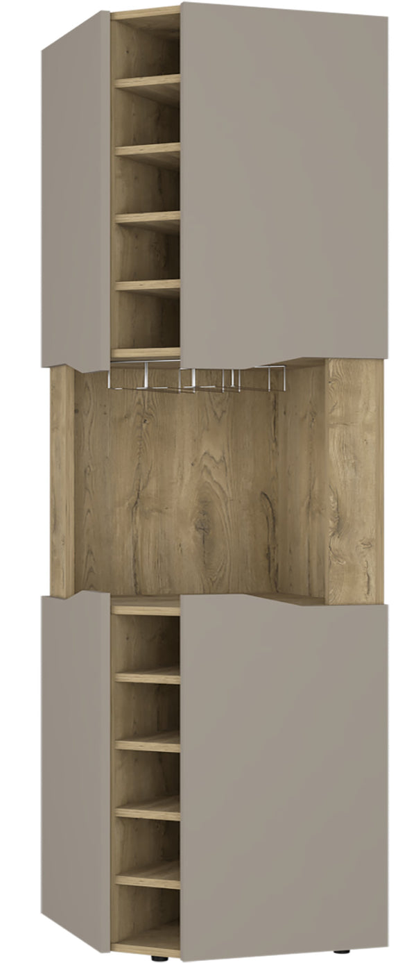 English Elm Grace Corner Bar Cabinet with Wine Rack Stemware Hanging and Concealed Shelving Storage B128S00214