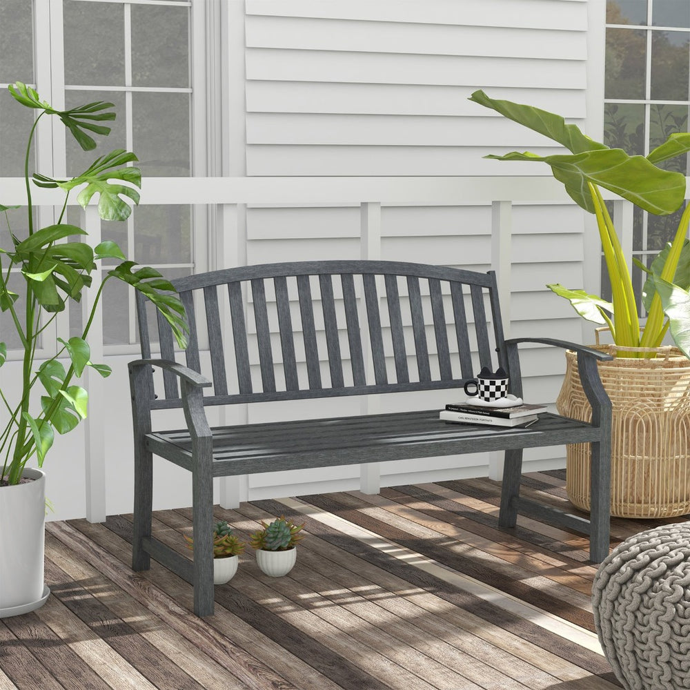 English Elm Outsunny 46" Classic Garden Bench - Durable Metal & Wood Look Design For Patios, Decks & Yards W2225P174065-GIGA