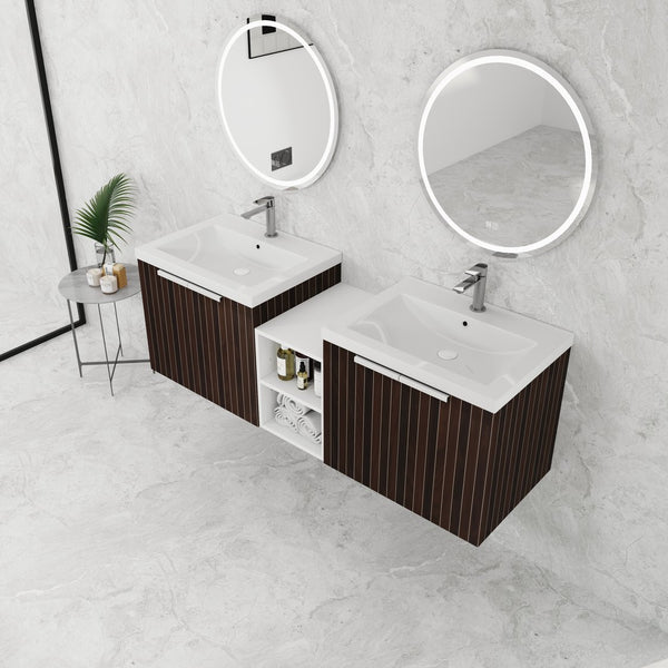 English Elm 60 Inch Soft Close Doors Bathroom Vanity Set With Stylish Resin Sink & Ample Storage Solutions W999S00260