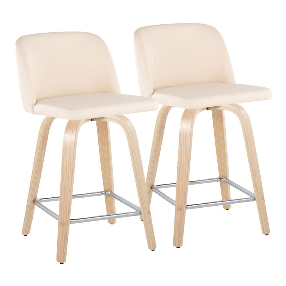 English Elm Toriano 24" Modern Counter Stool Set Of 2 With Swivel Cream Faux Leather & Natural Wood Legs B202S00135-GIGA