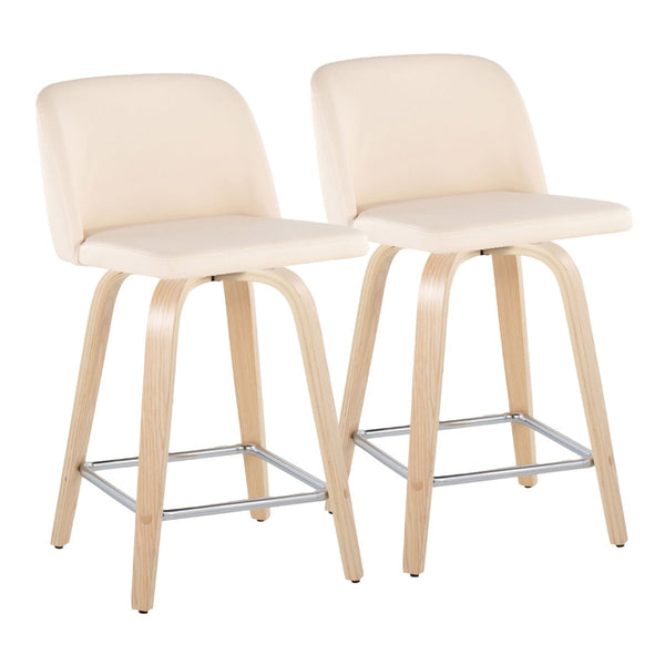 English Elm Toriano 24" Modern Counter Stool Set Of 2 With Swivel Cream Faux Leather & Natural Wood Legs B202S00135-GIGA