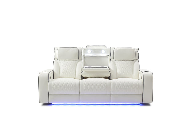 English Elm Lumin Power Reclining Home Theater Sofa with Led Lighting and Wireless Charging Pad White B078P497931