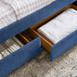 English Elm Queen Boucle Tufted Daybed Sofa with Storage Drawers Eucalyptus Frame Guest Room Blue W1413S00179