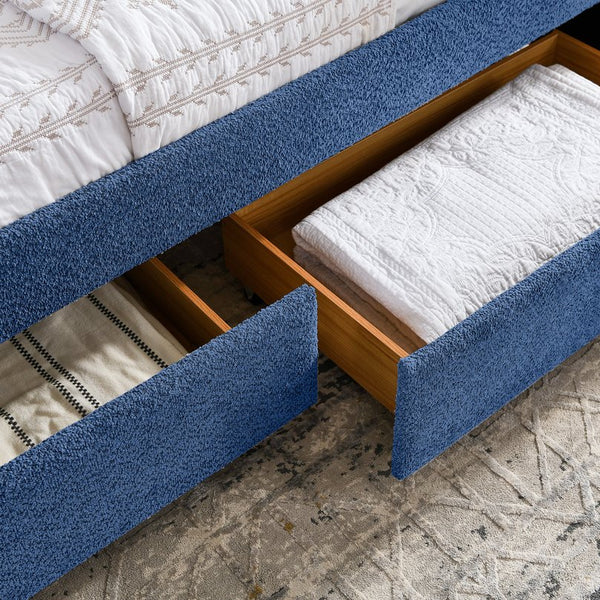 English Elm Queen Boucle Tufted Daybed Sofa with Storage Drawers Eucalyptus Frame Guest Room Blue W1413S00179