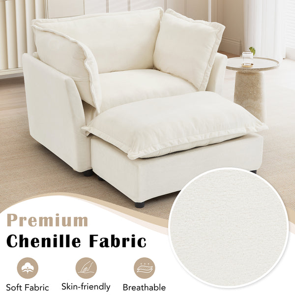 English Elm Modern Chenille Accent Chair with Ottoman Plush Wide Seat Curved Arms for Bedroom Beige N719P428439A