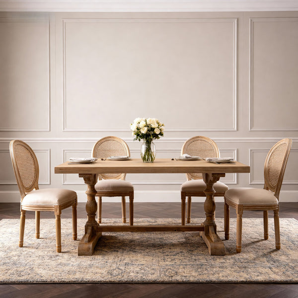 English Elm French Country Dining Chairs Set of 2 Linen Upholstered Round Back Farmhouse Seating W3426P478063