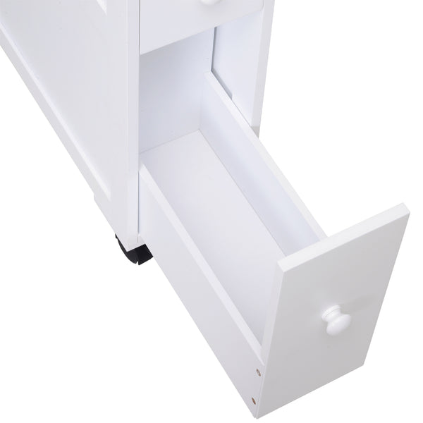 English Elm HOMCOM Slim Rolling Bathroom Cabinet with Shelf & 2 Drawers, Locking Wheels, MDF 6.25"x20.5"x28.25" W2225P216996