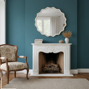 English Elm White 30 Inch Wavy Round Solid Wood Frame Mirror - Boho Elegant Tempered Glass Vanity Decor W2203P389084