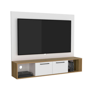 English Elm Entertainment Center White & Natural Oak, 2 Doors 4 Shelves, Compact Modern Engineered Wood Storage Unit B097P296838