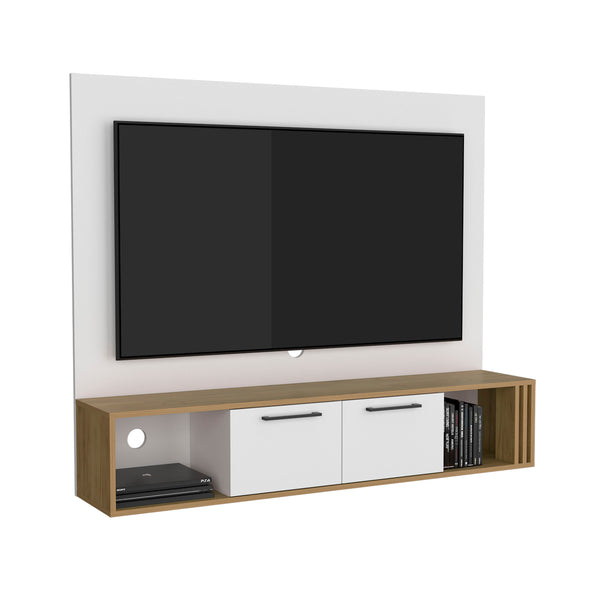 English Elm Entertainment Center White & Natural Oak, 2 Doors 4 Shelves, Compact Modern Engineered Wood Storage Unit B097P296838