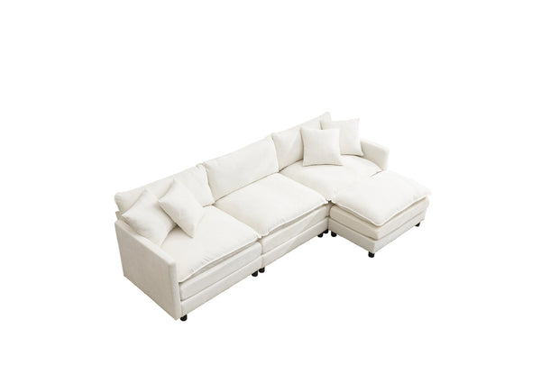 English Elm 108-inch Modular Chenille Sectional Sofa Deep Seated L Shape for Open Plan Living White W2795S00044