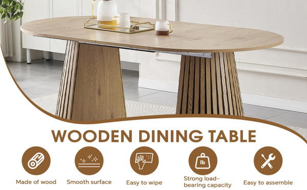 English Elm Wooden Dining Table - Extendable Space-Saving Design For Dining, Office, Or Coffee Use, Stylish Oval Top W3590P355171-GIGA