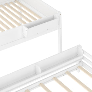 English Elm Queen Over Bunk Bed Pine Frame with Built in Shelving Detachable Vintage Style White W5316S00014